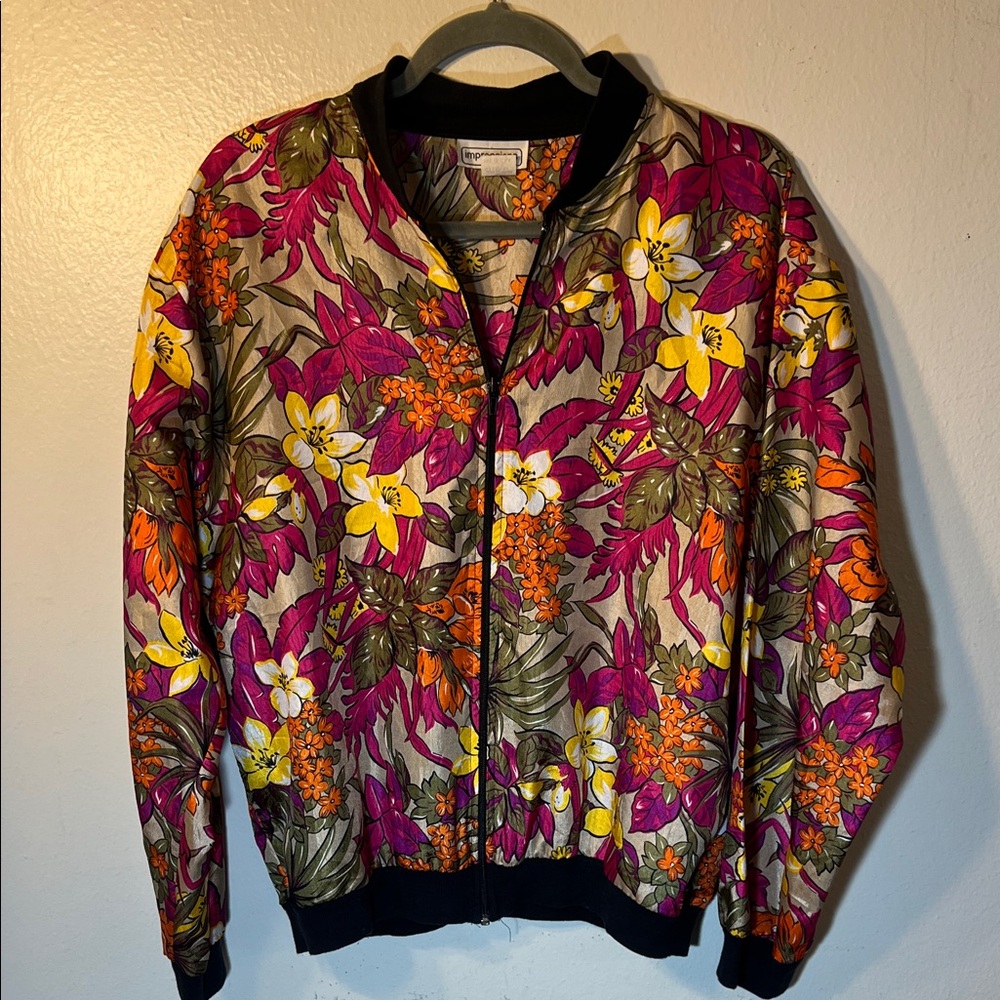 Vintage 80s Impressions Multicolor Floral Light Weight Bomber Jacket Large